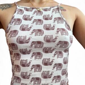 cream elephant print cropped cotton tank top